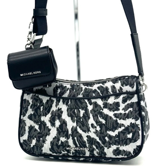 Michael Kors Jet Set Medium Leopard Logo Crossbody Bag W Case for Apple AirPods - Picture 1 of 11